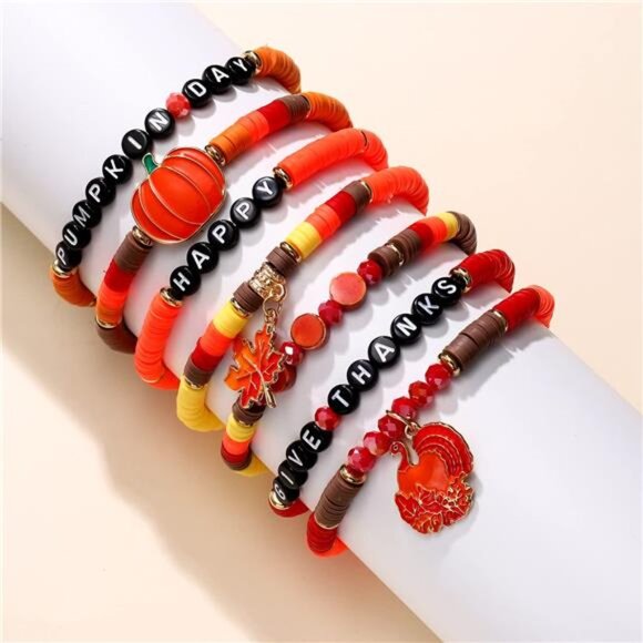 Fall Bracelets for Women – Adjustable Beaded Heishi Stack - Picture 5 of 8